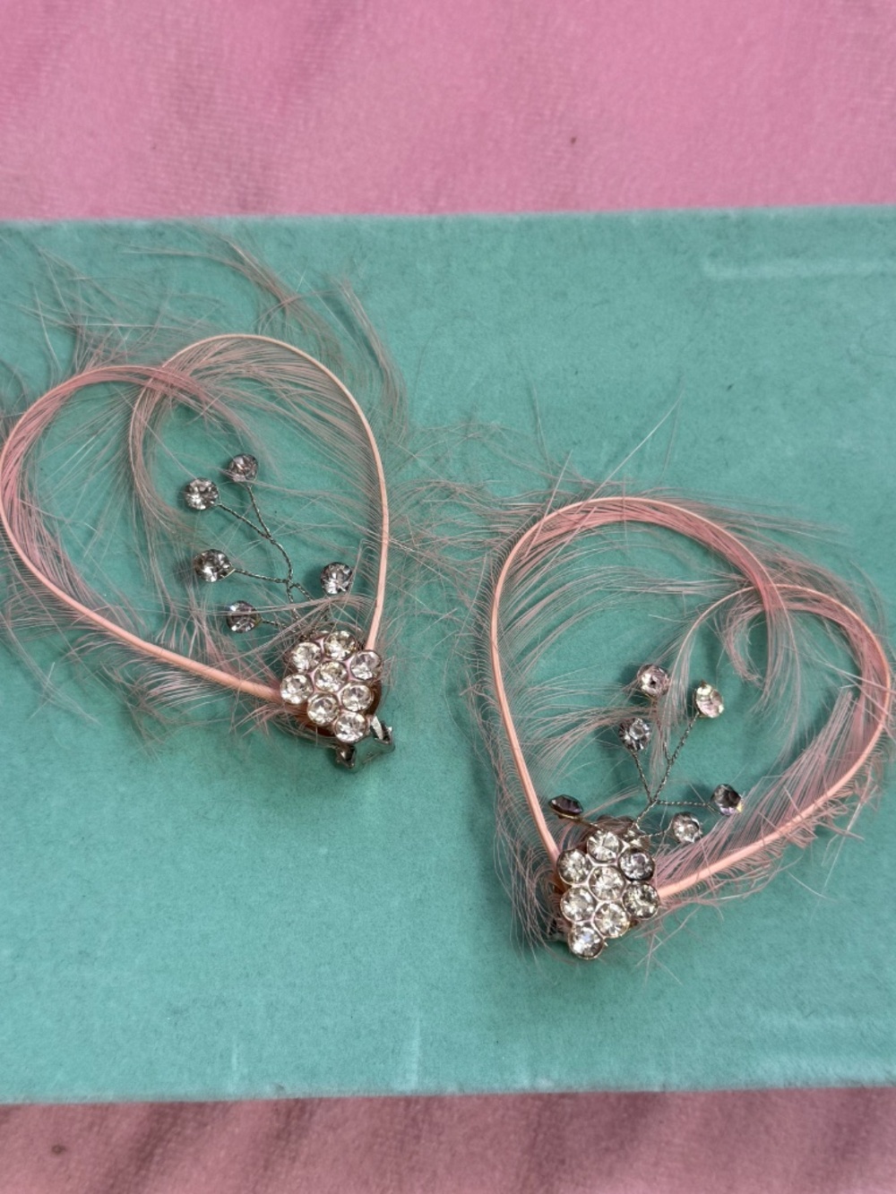 Vintage Pink Feather Clip Earrings